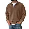 thumbnail image 2 of Men's Quarter Zip Pullover Sweatshirt, Mock Neck Solid Long Sleeve Casual Top for Fall Winter, Daily Wear,Light Brown,L, 2 of 4