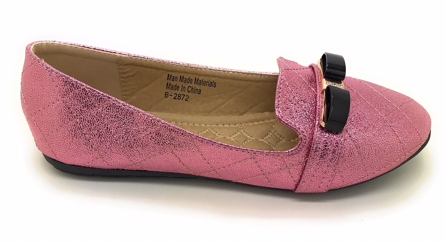 Victoria K Techno Shine Quilted Texture Black Bow Ballerina Flats (Women)