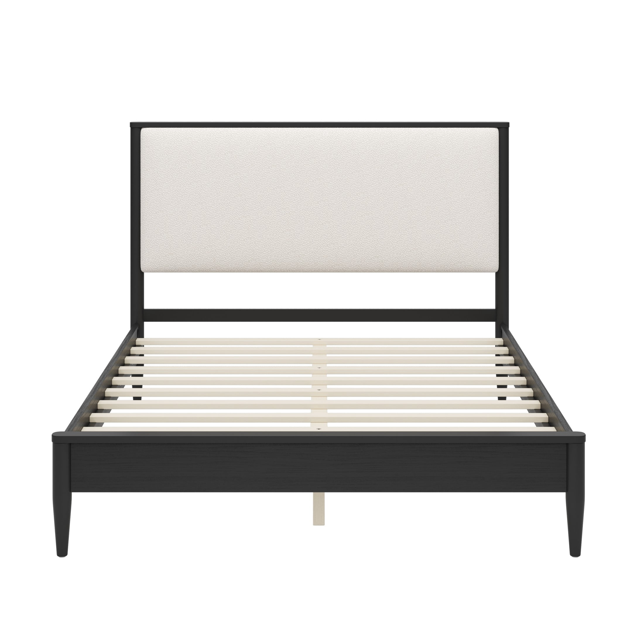 Christopher Knight Home Mid-Century Queen Platform Bed Frame with Boucle Upholstered Headboard, Black
