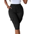 thumbnail image 2 of Cheytotty Womens Cargo Capris, High Waist Drawstring Knee Length, Flap Pockets Summer Black M, 2 of 8