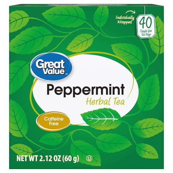 Great Value, Peppermint Herbal Tea, Tea Bags, 40 Ct
