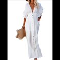 thumbnail image 3 of Vestido Informal de Verano para Mujer, Maxivestido con Volantes y Botones, Estilo Bohemio, Túnica Larga. Talla Única, 3 of 9