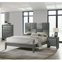 Gray Wooden Queen Panel Square Design Bed Chest Nightstand 3pc Bedroom Furniture Set