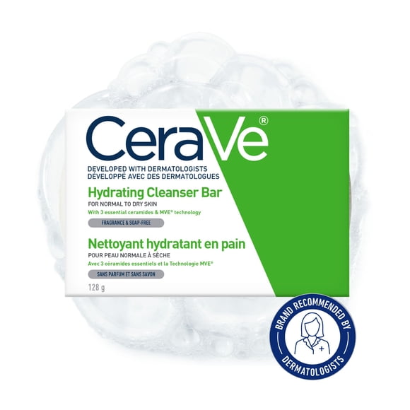 CeraVe Hydrating Cleanser Bar, Moisturizing Face and Body Soap with Ceramides and Hyaluronic Acid, 128g