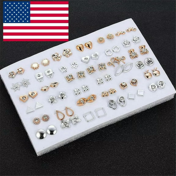 K-KED 36 Pairs Rhinestone Crystal Heart Star Earrings Set Women Ear Stud Delicate Jewelry Gift