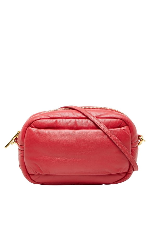 Pre-Owned Prada Triangle Logo Plate Shoulder Bag Red Leather Women's PRADA (Good)