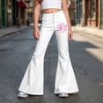 thumbnail image 2 of Tfken Child Soft Comfy Pants School Daily Wear Flare Denim Pants Girls With Pockets Stretch Fashion Graphic Print Kids Casual Clothes Size 5-6 Years White, 2 of 5