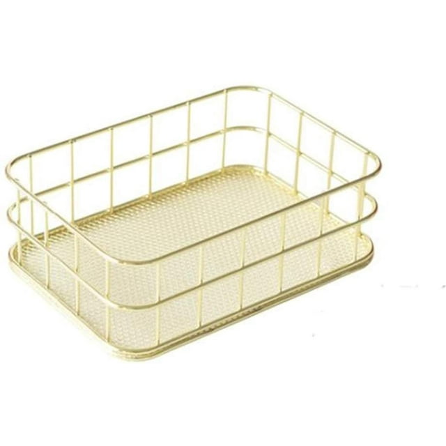 Panier de Rangement en Métal Doré Boîte de Rangement Grille en Fer Plateau de Rangement Panier en Filet Bacs de Rangement pour Décoration Intérieure