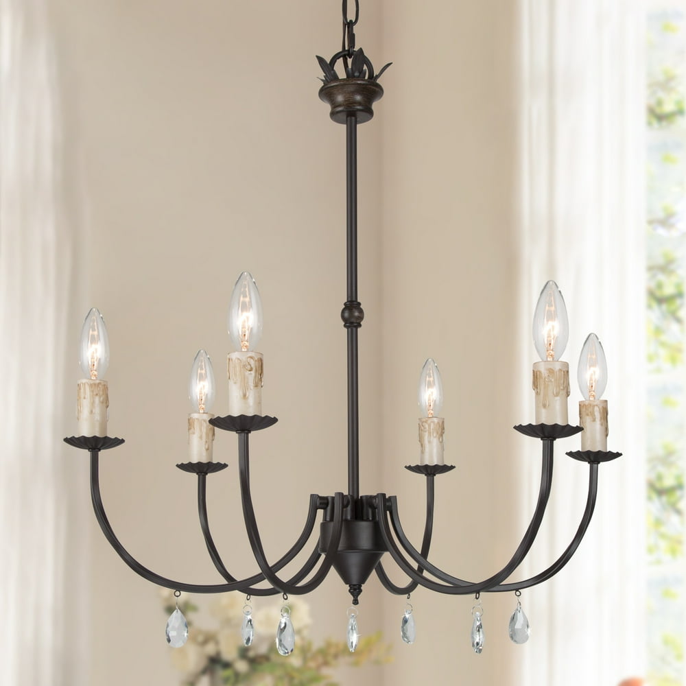 LNC Chandelier Light Fixture Bronze 6Light Chandelier with Crystal
