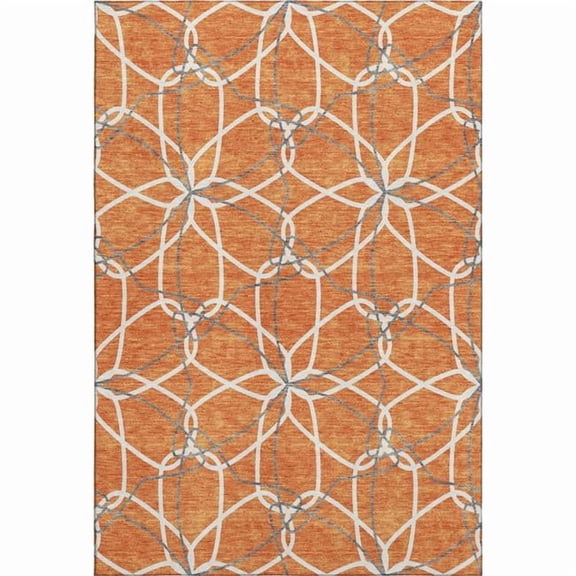 HomeRoots 675524 5 x 8 ft. Orange Ivory & Gray Geometric Washable Machine Made Rectangle Area Rug with UV Protection