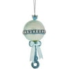 KA Soft Blue Baby's First Christmas Rattle 5 inch Glass Decorative Hanging Holiday Ornament