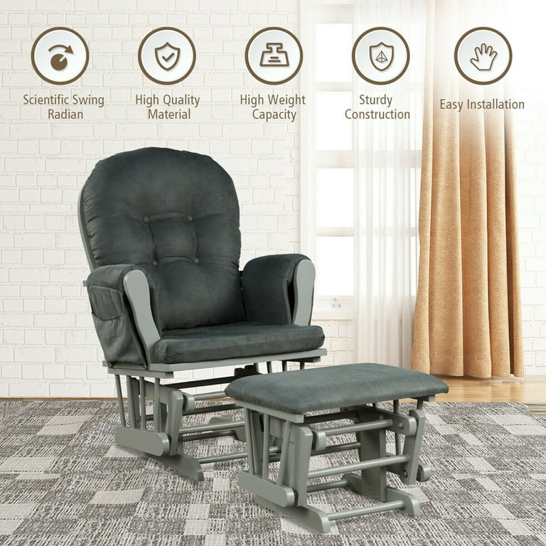 Gymax Baby Nursery Relax Rocker Rocking Chair Glider Ottoman Set w Cushion Dark Grey Walmart