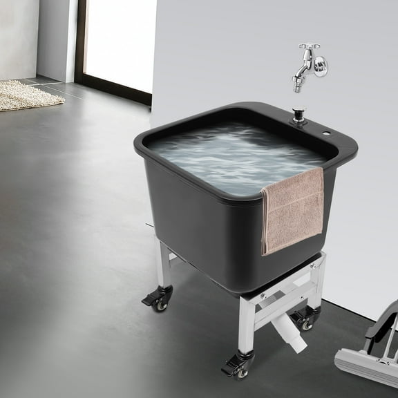 Multi-Functional Utility Sink Laundry Tub with Raised Bottom, Smooth Edges, and Pop-Up Drain, Equipped with  Wheels for Easy Movement and Convenient Usage