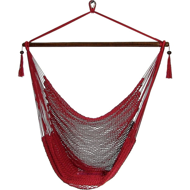 Sunnydaze Hanging Rope Hammock Chair Swing Caribbean Style Extra Large Hanging Chair for