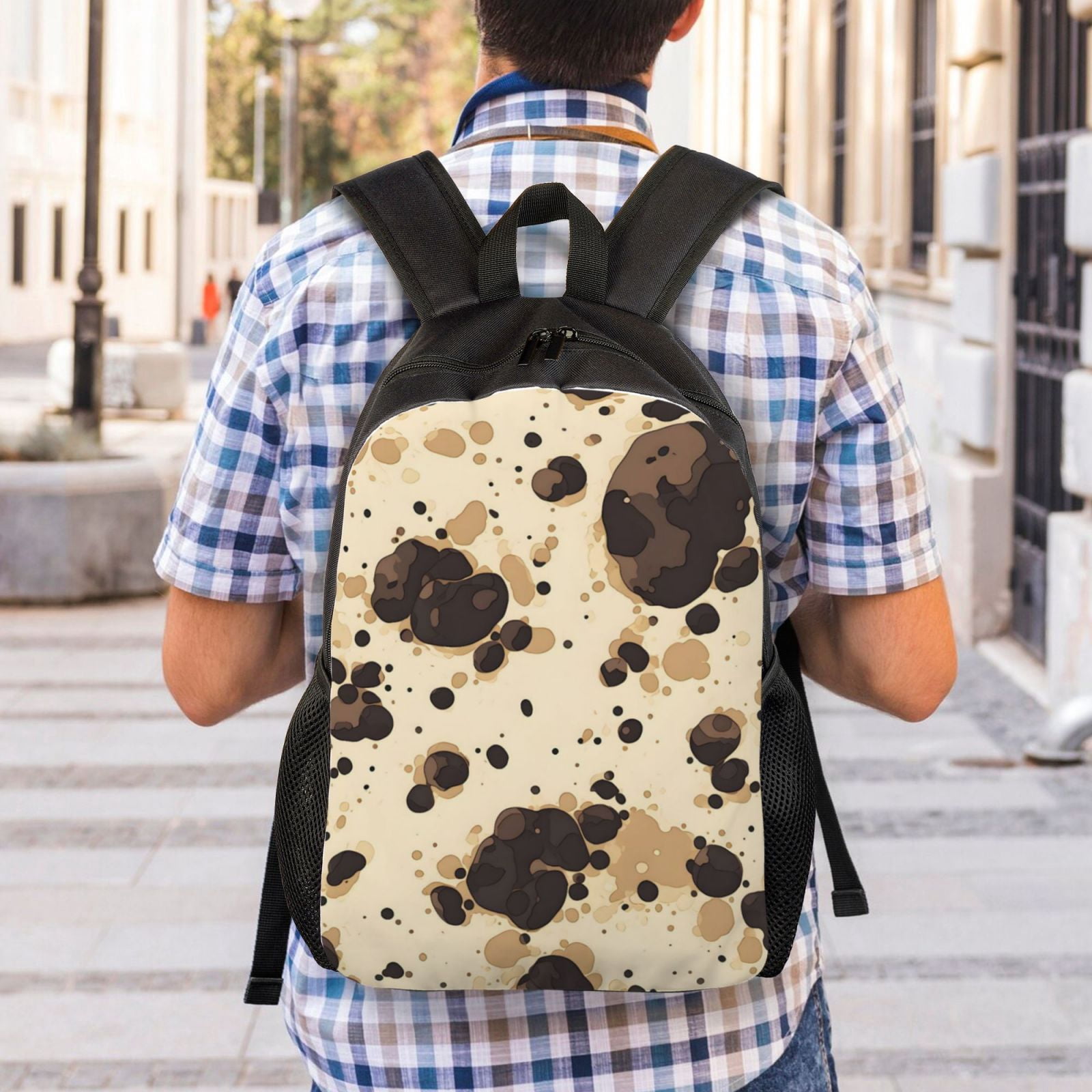 Single Side Full Backpack 16.1×11.8×4.5in Large Capacity Breathable Shoulder Belt Leisure Simple And Strong Bearing Capacity Milk Cow Print Style Sienna_1