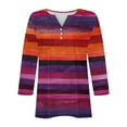 thumbnail image 5 of Dazajoo Striped Colorful Shirts for Women Plus Size 3/4 Sleeve Button Henley Shirts 2024 Fall Womens Trendy Colorblock V Neck Baggy Tops,Purple,XL, 5 of 5
