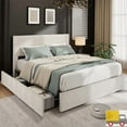 thumbnail image 3 of Platform Bed Frame with Tall Tufted Headboard, 4 Storage Drawers, Corduroy Velvet Upholstered Bed, Wooden Slats Support, No Box Spring Needed, Modern Bedroom Furniture, Full, Off-White, 3 of 8