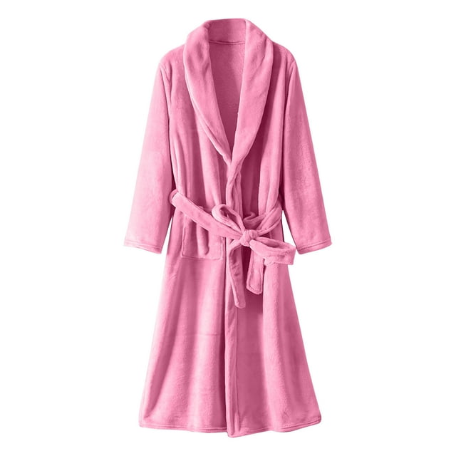 FAIWAD Peignoirs pour Femmes à Manches Longues, Col à Revers, Peignoir en Molleton Flanelle Doux et Léger, Tenue de Détente avec Ceinture