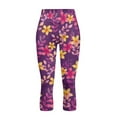 thumbnail image 4 of SCRAWLGOD Plumeria Flower Violet Capri Leggings for Women - Breathable Tummy Control Yoga Leggings with Pockets Lightweight High Waisted Yoga Pants Workout Cycling Tights, L, 4 of 7