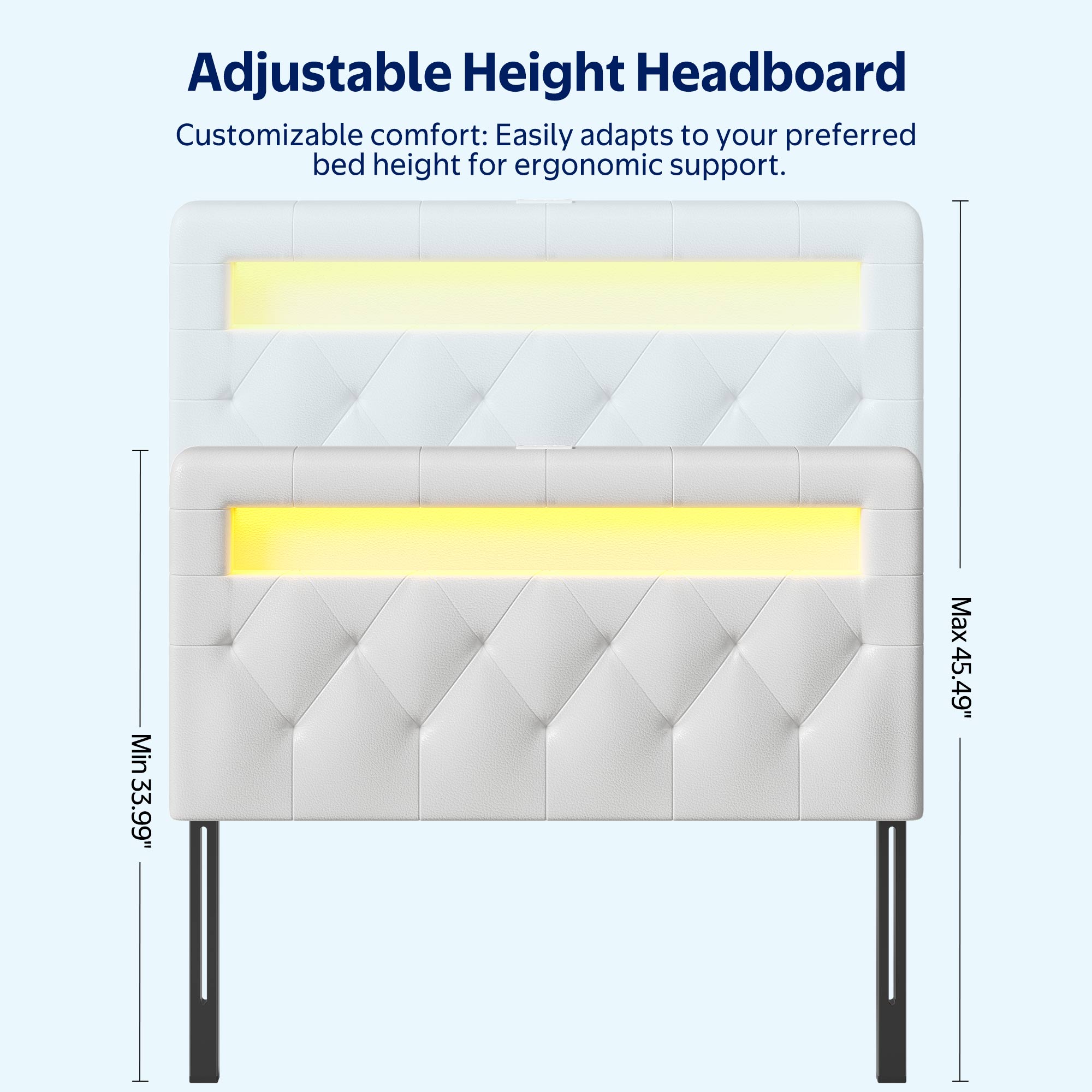Rolanstar Twin Size Headboard Only - Wall Mount Upholstered Head Board with LED Lights, Charging Station & Soft Padding,White
