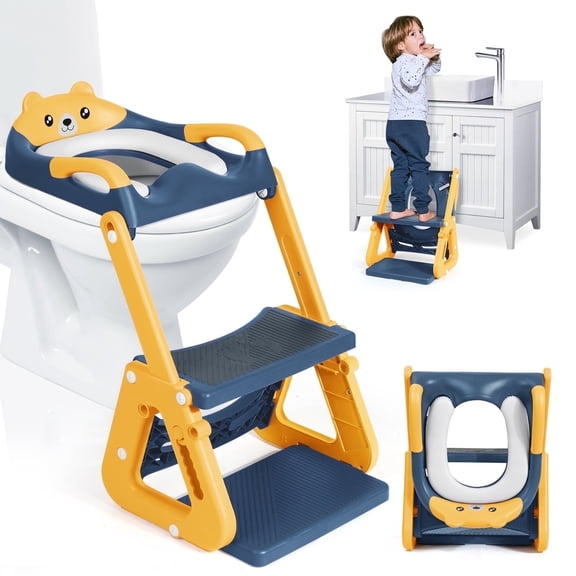 Orzbow 2-IN-1 Potty Training Toilet Seat with Step Stool for Toddler, Stability Training Potty, Splash Guard, Anti-Slip Pad
