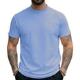 thumbnail image 2 of Men's Summer Loose T-Shirts Waffle Knit Short Sleeve Crew Neck Solid Tee Tops Casual Fashion Outdoor Walking Top Light Blue S, 2 of 4