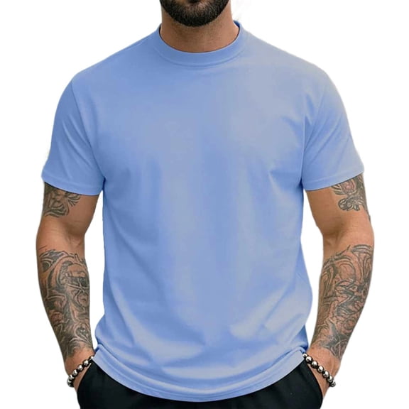 Fabrcox Men's Short Sleeve Shirt Crew Neck Quick Drying Basic Tee Athletic Sports Workout Spring Summer Mens Tops Blue XXL