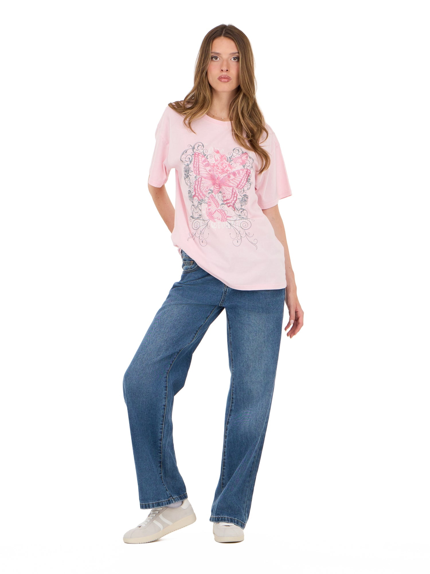 Forever 21 Women's Oversized Graphic Tee, Relaxed Fit Short Sleeve T-Shirt, Casual Streetwear Everyday Style Top, Pink, XXS-4X