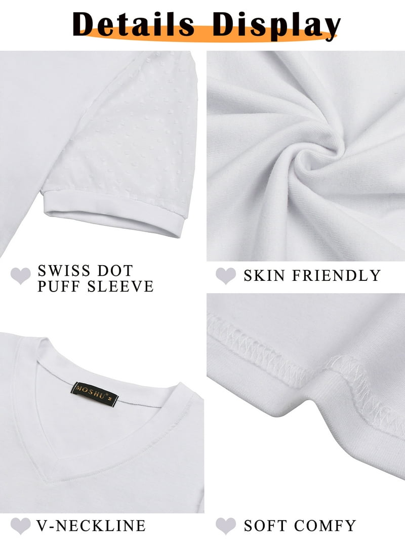 Women's Swiss Dot Puff Sleeve Top - V-Neck, Loose Fit, Summer Blouse In Multiple Colors (Sizes S-XXL)