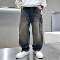 thumbnail image 4 of LIJCC Boys Denim Cargo Pants Kids Straight Wide Leg Elastic Waist Stretch Loose Casual Multi-Pocket Cargo Jeans, 4 of 7