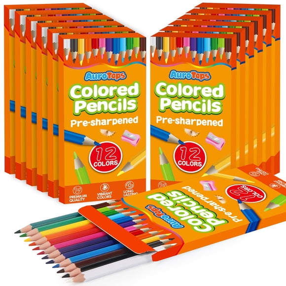 Lápices de colores AuroTops, paquete de 12 unidades, 144 unidades, preafilados a granel