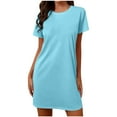 thumbnail image 7 of Oksale Cotton Nightgowns for Women Soft Breathable Short Sleeve Mini Pajamas Dress Casual Crewneck Sleepwear Solid Color Loungewear 2025 Light Blue M, 7 of 7