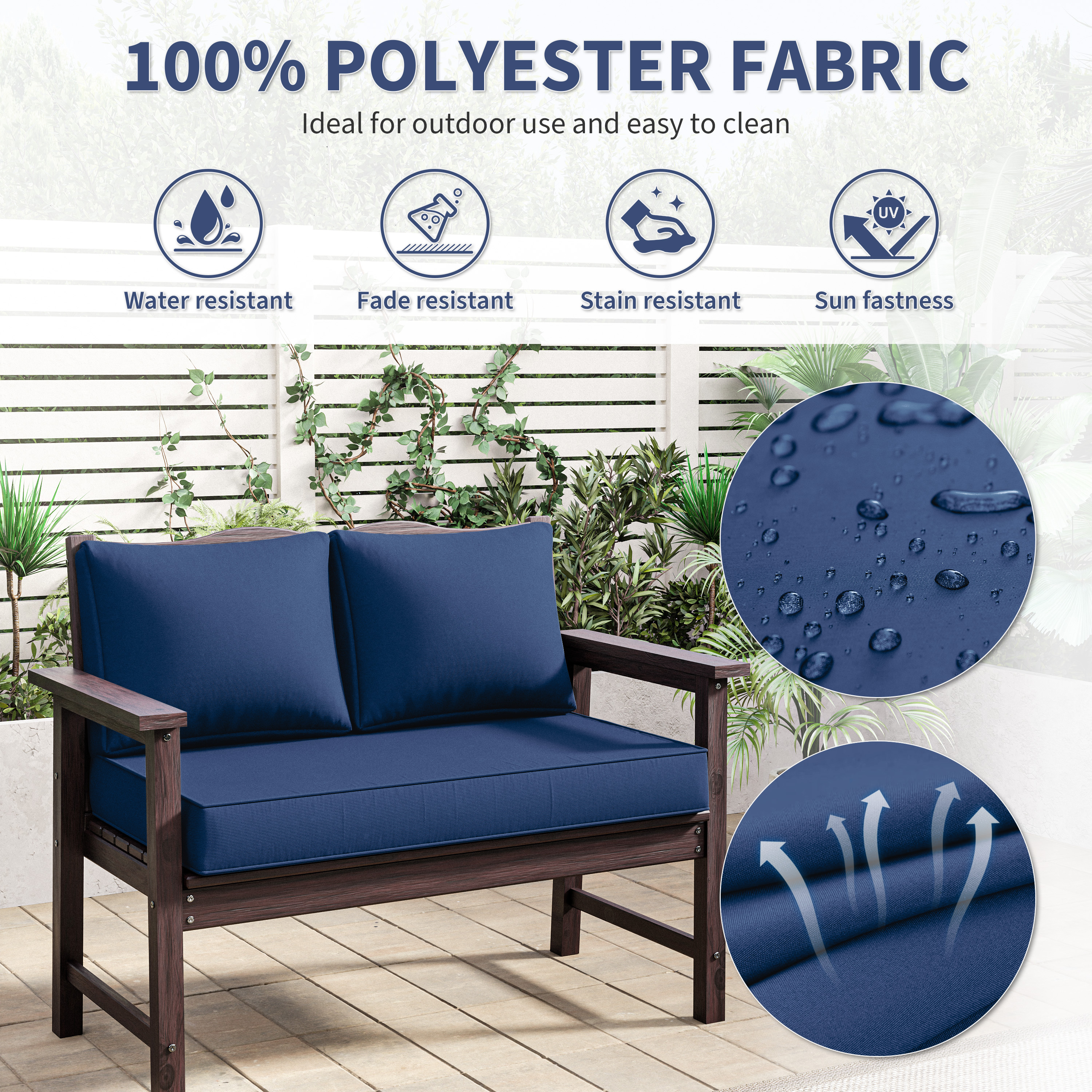 Kimunuk Outdoor Loveseat Cushion Set, 46" x 26" x 5" Waterproof Patio Furniture Cushions for Couch Bench Swing, Blue
