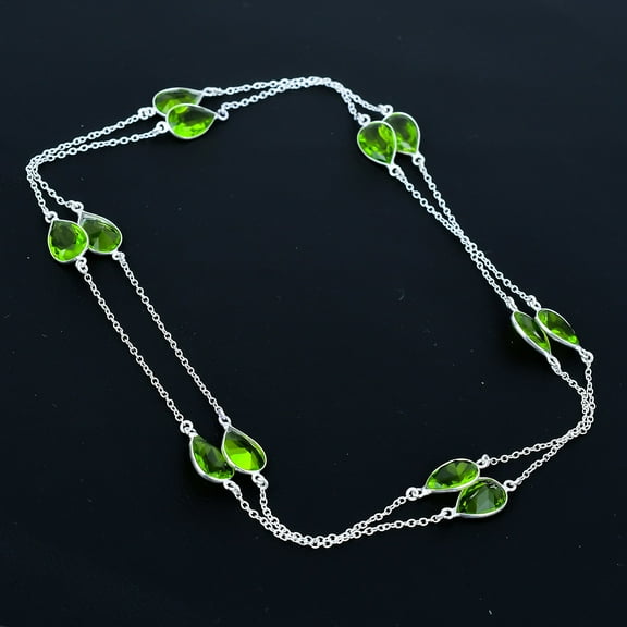 Peridot 925 Sterling Silver Pear Gemstone Handmade Jewelry Necklace 36" VJ 264