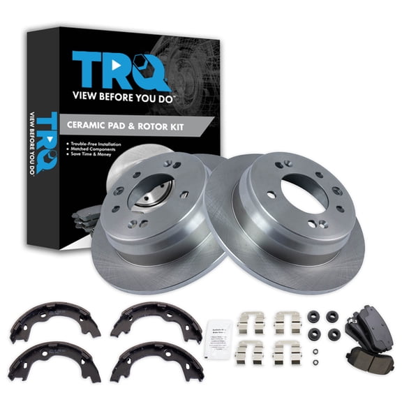 TRQ Rear Brake Pad & Rotor Kit Brake Pads Brake Rotor Parking Brake Shoe Set Ceramic Fits Select 2010-2015 Hyundai Tucson