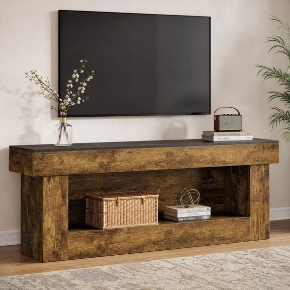 Fnova 63" TV Stand for TVs up to 70", Rustic Media TV Console Entertainment Center for Living Room, Black & Brown