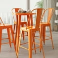 thumbnail image 3 of Merrick Lane 5 Piece Outdoor Dining Set in Orange with 24" Round Table and 4 Slatted Back Bar Stools with Footrests, 3 of 6