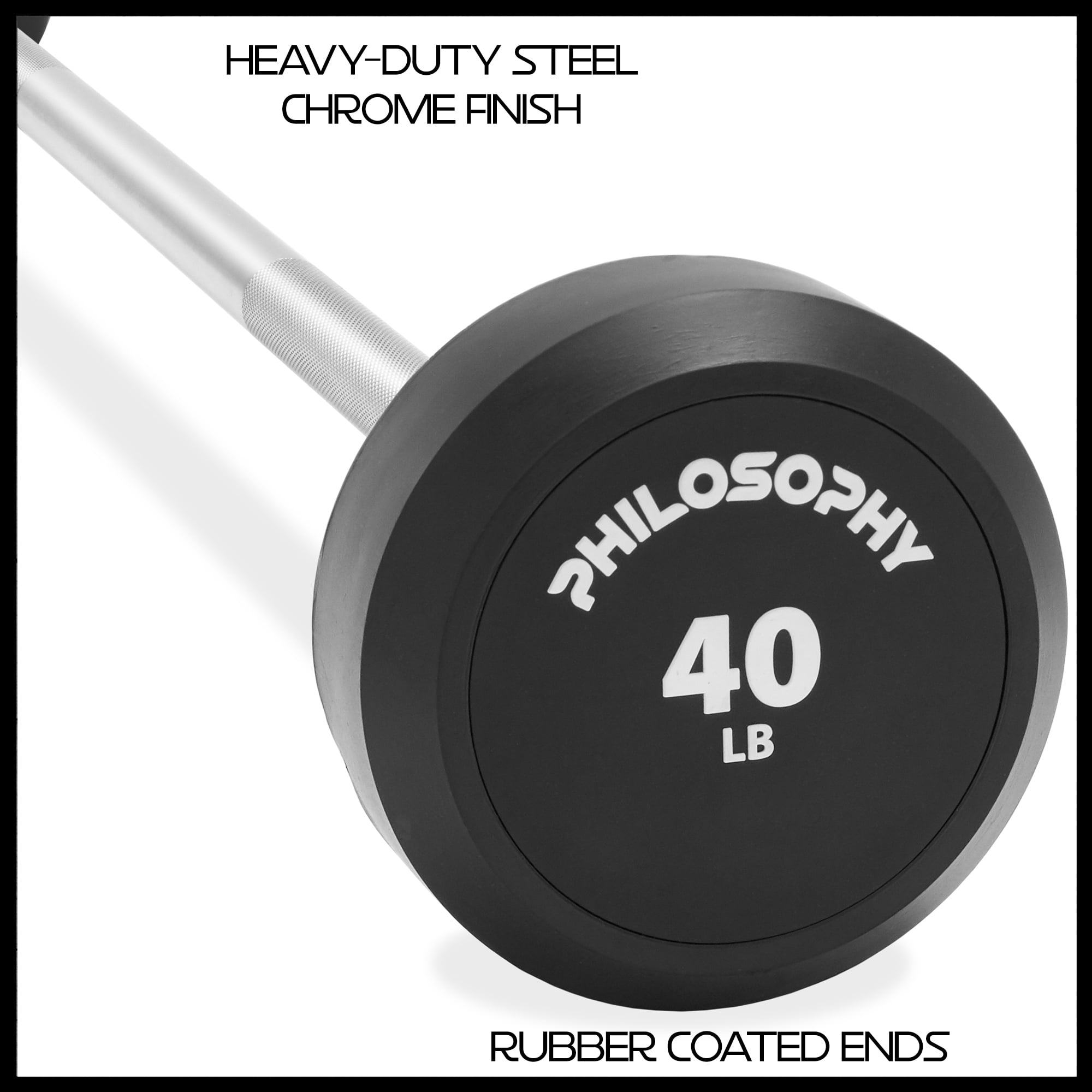 Philosophy Gym Rubber Fixed Barbell, 40 LB Pre-Loaded Weight Straight Bar for Strength Training & Weightlifting