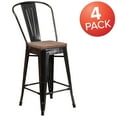 thumbnail image 3 of Flash Furniture 4 Pack 24" High Black-Antique Gold Metal Counter Height Stool with Back and Wood Seat, 3 of 13