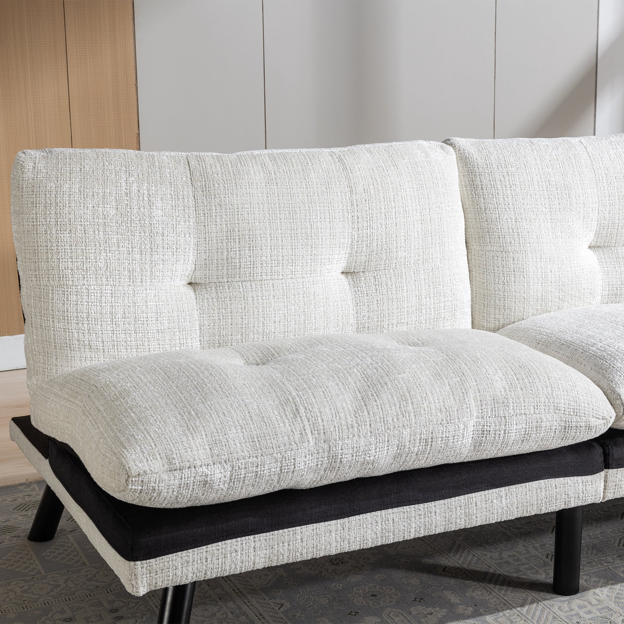 Aukfa 72" Wide Upholstered Futon Convertible Sofa Bed for Home Office, Split Back, Chenille, White