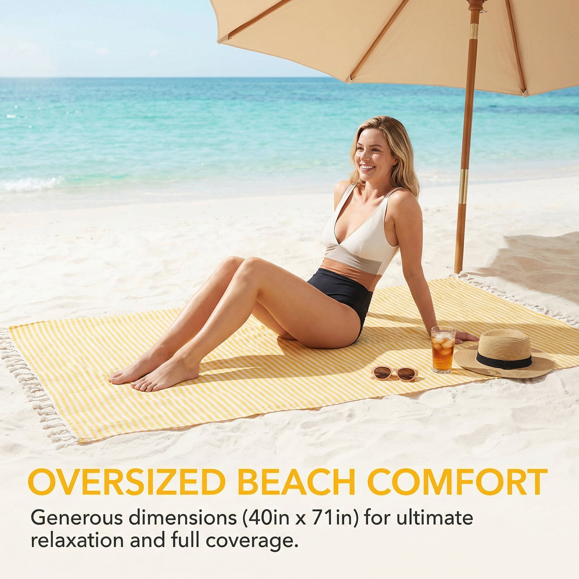Unique Bargains 2 Pack Soft Sand Free Quick Dry Turkish Towel Yellow 71"x40"