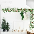 thumbnail image 2 of Christmas Poinsettia Garland, Artificial Garland with White Edge Green Holly Leaves for Xmas Home Dining Room Deck Railing Staircase Decorations-B, 2 of 6