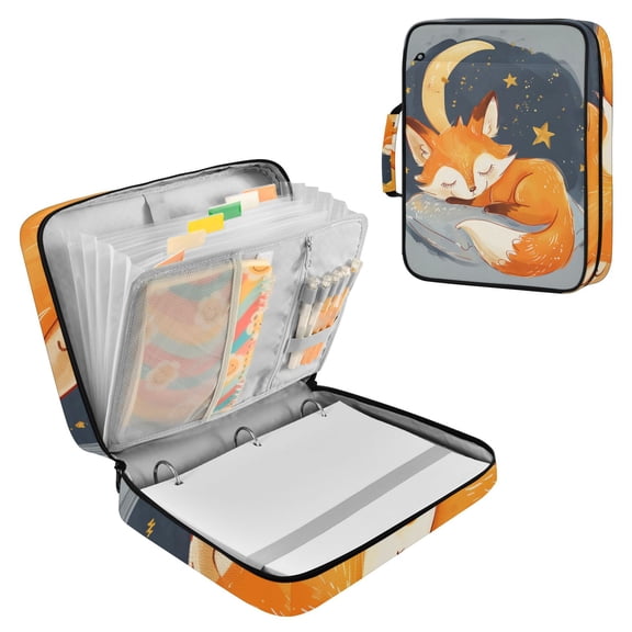 Haosy Accordion File Organizer Zipper Binder 500 Sheet 6-Tab Expanding File Folder Multi-Pocket 1.2 Inch 3 Ring Lovely Sleep Fox with Moon