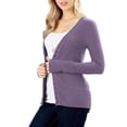 thumbnail image 3 of Womens V Neck Snap Button Long Sleeve Knit Cardigan, 3 of 5