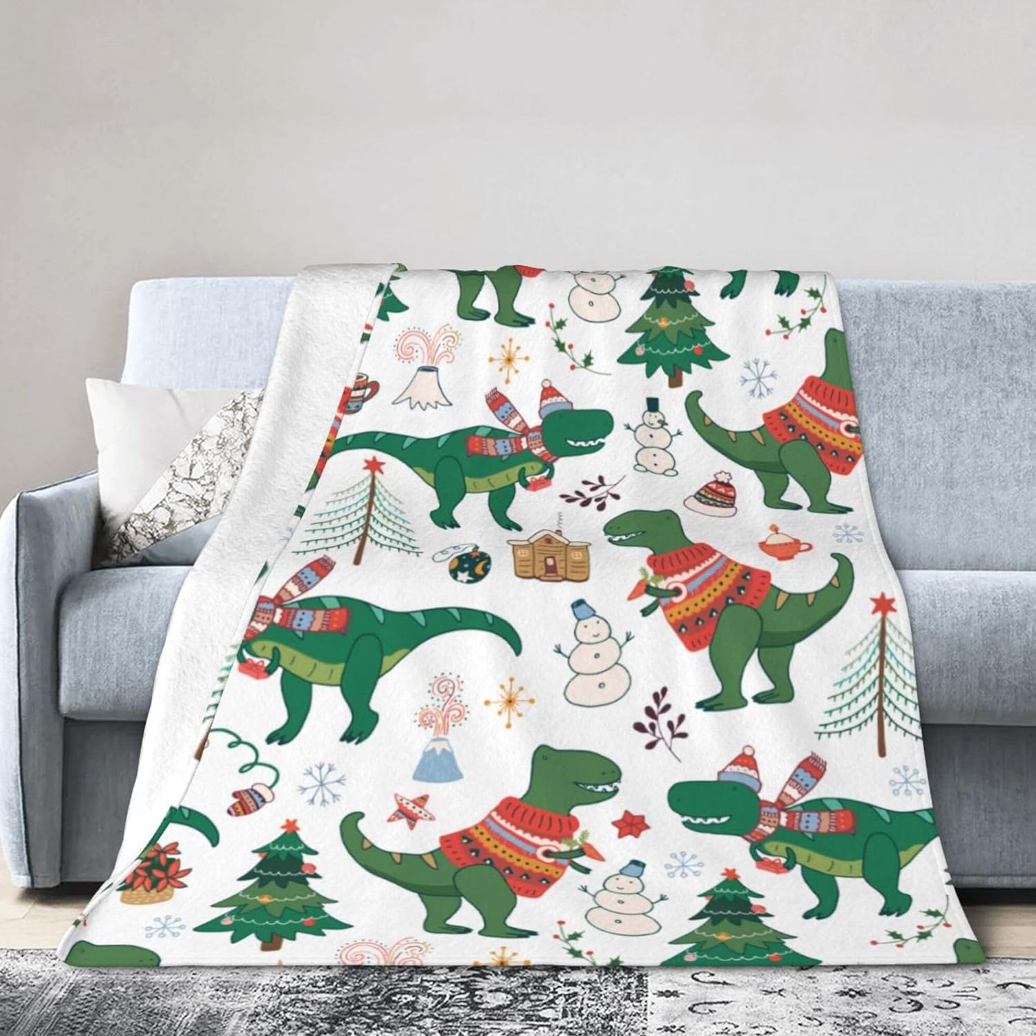 Dinosaur Blanket Gifts for Women Men Kids Cute Dino Blankets Soft Fuzzy Flannel Plush Throw for Couch Sofa Bed Home Decorative All Season 60"x80"
