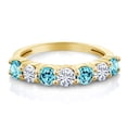 thumbnail image 2 of Gem Stone King 18K Yellow Gold Plated Silver Round Topaz and Moissanite Anniversary Ring for Women (1.28 Cttw, Gemstone Birthstone, Size 7), 2 of 4