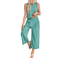 thumbnail image 3 of Women'S Summer 2 Piece Outfits Sleeveless Round Neck Tank Crop Basic Top Wide Leg Pants Set with Pockets Bean Green L, 3 of 7