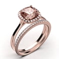 thumbnail image 3 of Dazzling Halo 2.05 Carat Cushion Cut Morganite And Diamond Moissanite Engagement Ring, Wedding Ring, One Matching Band in 925 Sterling Silver With Plain 18k Rose Gold Plating Shank Gift For Her, 3 of 3