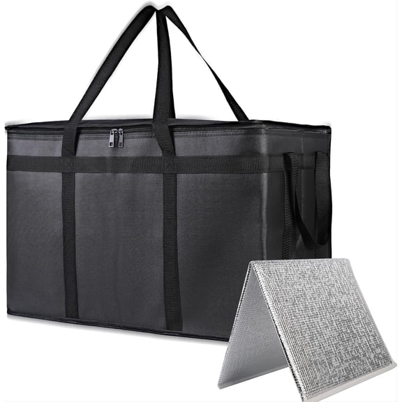 Insulated Food Delivery Bag, XXXL Insulated Reusable Grocery Cooler/Hot Bags, Tote Bag for Shopping/Travel/Doordash, Catering Bag Doordash 23x14x15, Black, 1-Pack
