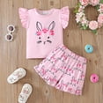 thumbnail image 3 of Kiijoy Girls Easter Outfits Rabbit Print Flutter Sleeve T Shirt Shorts Set, Sizes 1-2, 3 of 6